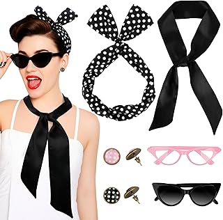 6 Pack 1950's Womens Costume Accessories Set Retro Polka Dot Chiffon Sca...