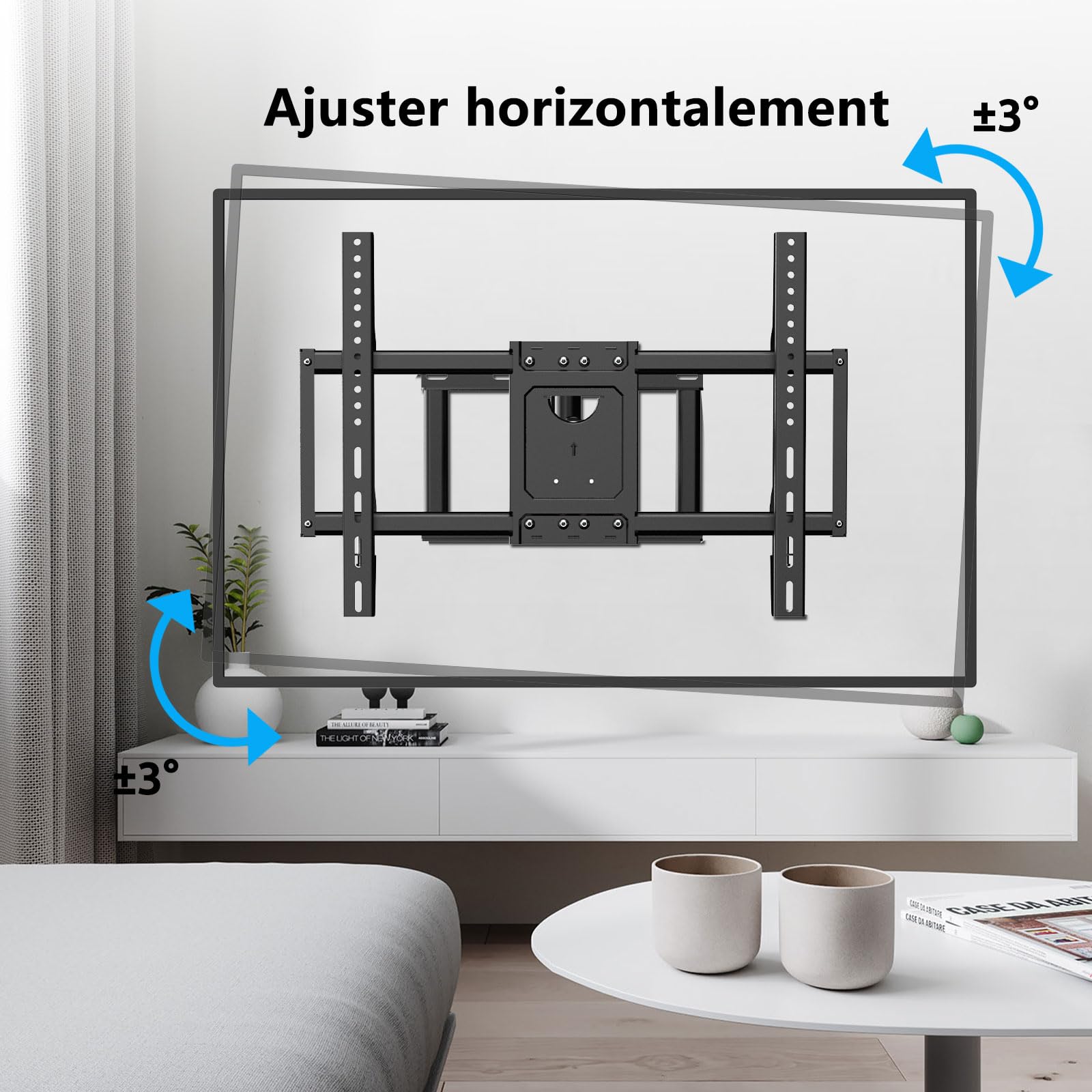 Support Mural TV Inclinable et Orientable avec Bras Long Extension pour 32-80 Pouces Écrans Plats/Incurvés,Fixation Murale TV Ajustable Pivotant à 90 Degrés jusqu'à 50KG Max VESA 600x400 mm