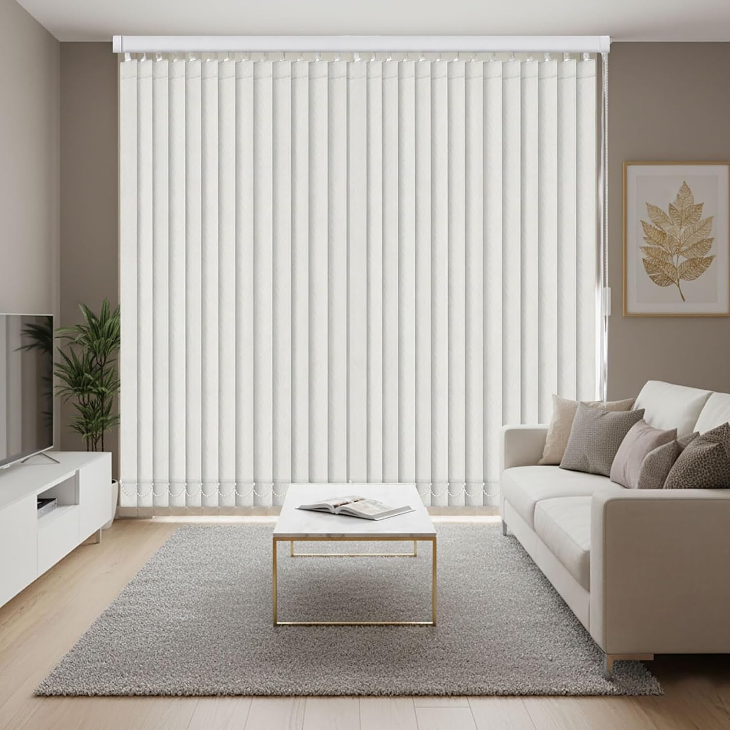 White Vertical Blinds, Adjustable Fabric Black Out Window Blinds, Cordless Sliding Glass Door Vertical Shades, 63" 68" 71" 78" 83" 88" 92" 98" 102" Privacy Blind for Room Divider & Patio(W71x H71in)