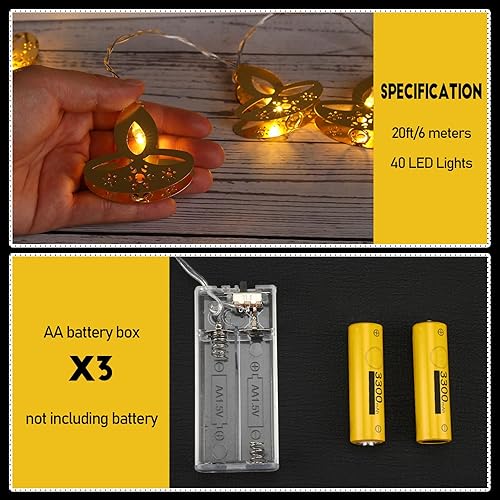 Miniatura 3 de Retisee Guirnalda de luces Diwali de 20 pies con 40 luces LED Diya Happy Diwali para decoración de ventana india para pared, ventana, interior y