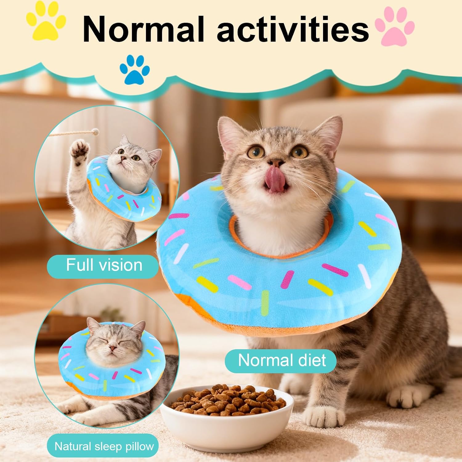 Cat Donut Collar, Soft Cute Kitten Collar Adjustable Kitten Recovery Cone After Surgery to Stop Licking Lightweight Easy to Clean Neck Elizabethan Cone for Cat Dog Pet (Size M) image 3