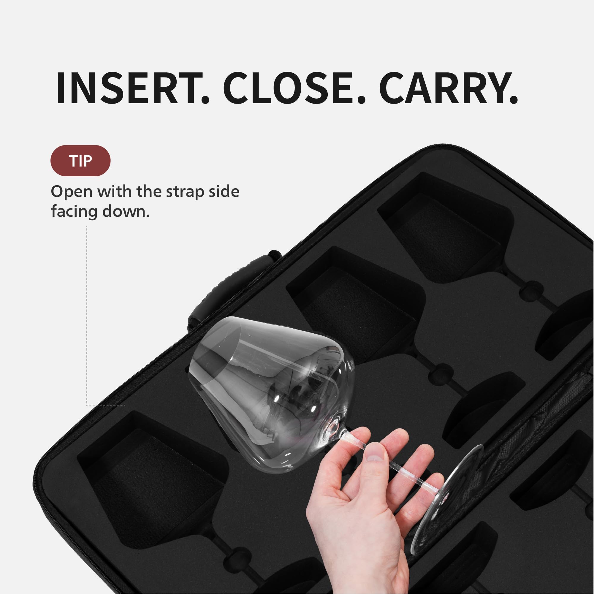 Custodia rigida intrecciata per bicchieri da vino Zalto, Gabriel (bicchieri non inclusi), custodia protettiva per calici con inserto in schiuma EVA di precisione, supporto portatile per 4