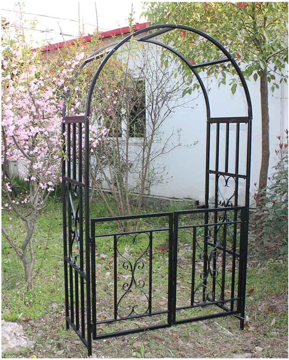 Arche de jardin robuste avec porte treillis de rosier noir pergola pour plantes grimpantes exterieur