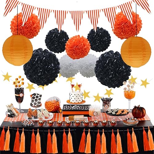 Miniatura 7 de Juego de 33 suministros de decoración de fiesta de Navidad, faroles de papel, borlas, guirnalda colgante, banderines de tejido, pompones, flores,