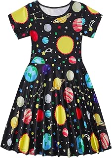 Girls Dresses Toddler Dinosaur Summer Sundress Kids Short Sleeve School Casual A Line Twirly Skater Dresses - Buy now