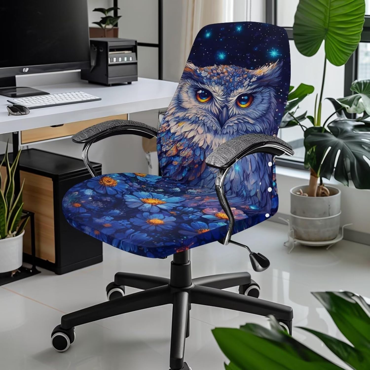 Mystic Owl Office Chair Cover Stretchable Computer Desk Chair Covers Mid High Back Universal Executive Boss Chair Covers Gaming Chair Covers Non Slip Chair Slipcovers Protector