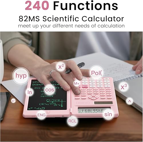Miniatura 2 de Calculadoras científicas para la escuela con bloc de notas, suministros escolares lindos de ROATEE Pink para niñas, material de escuela media y
