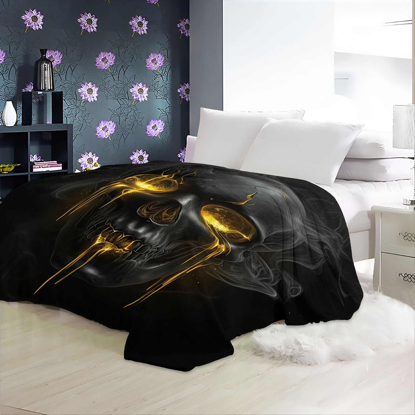 Ciemny nadruk Abstrakcyjna Czaszka Koc dla dzieci Chłopcy i Dorośli Czarny Super Miękki Pluszowy Koc Flanelowy Na Sofę Łóżko 150 x 200 cm