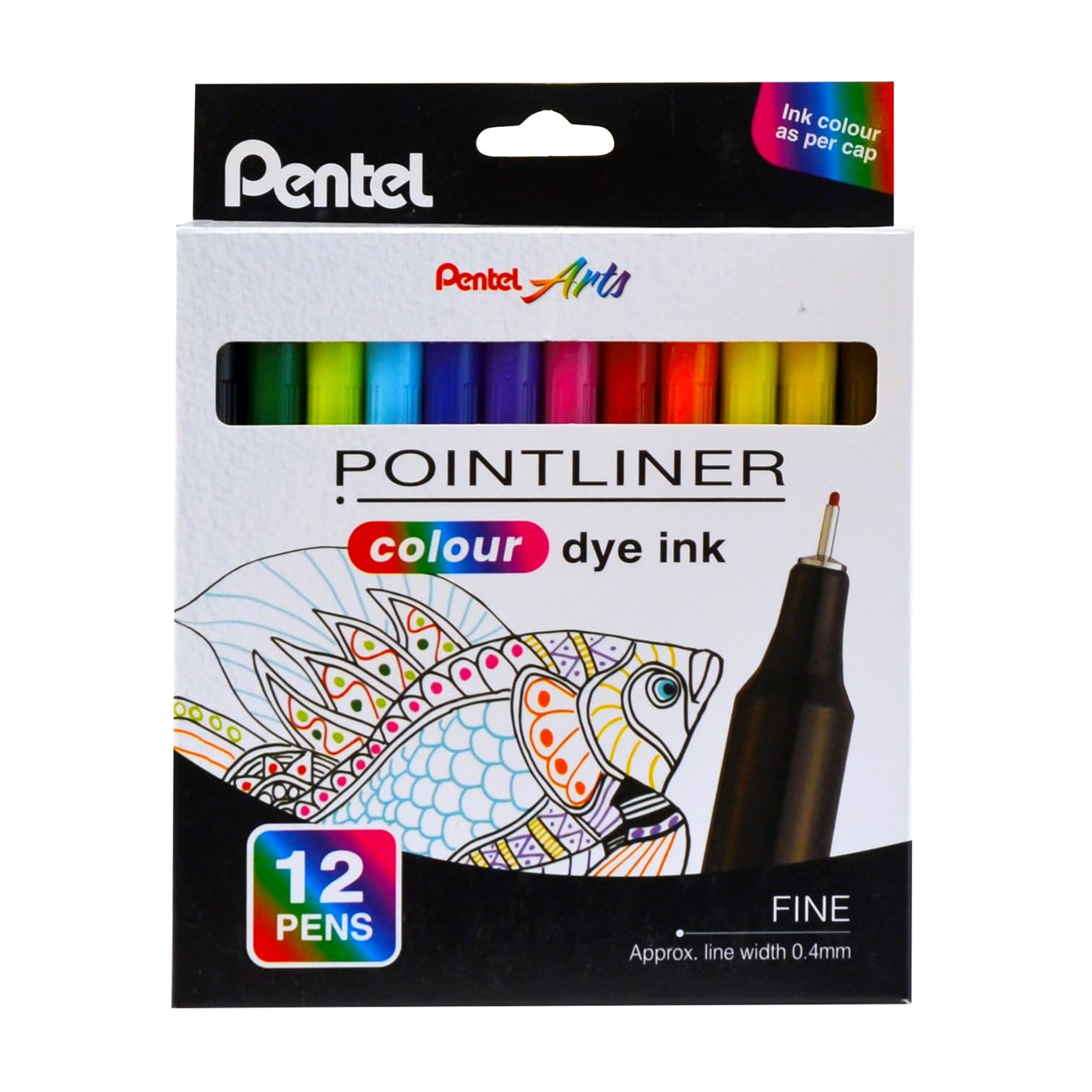 Pentel S40 Pointliner, Fine Writing Pen with Colour Dye Ink, 0.4mm Line, Assorted Colours (Wallet of 12)