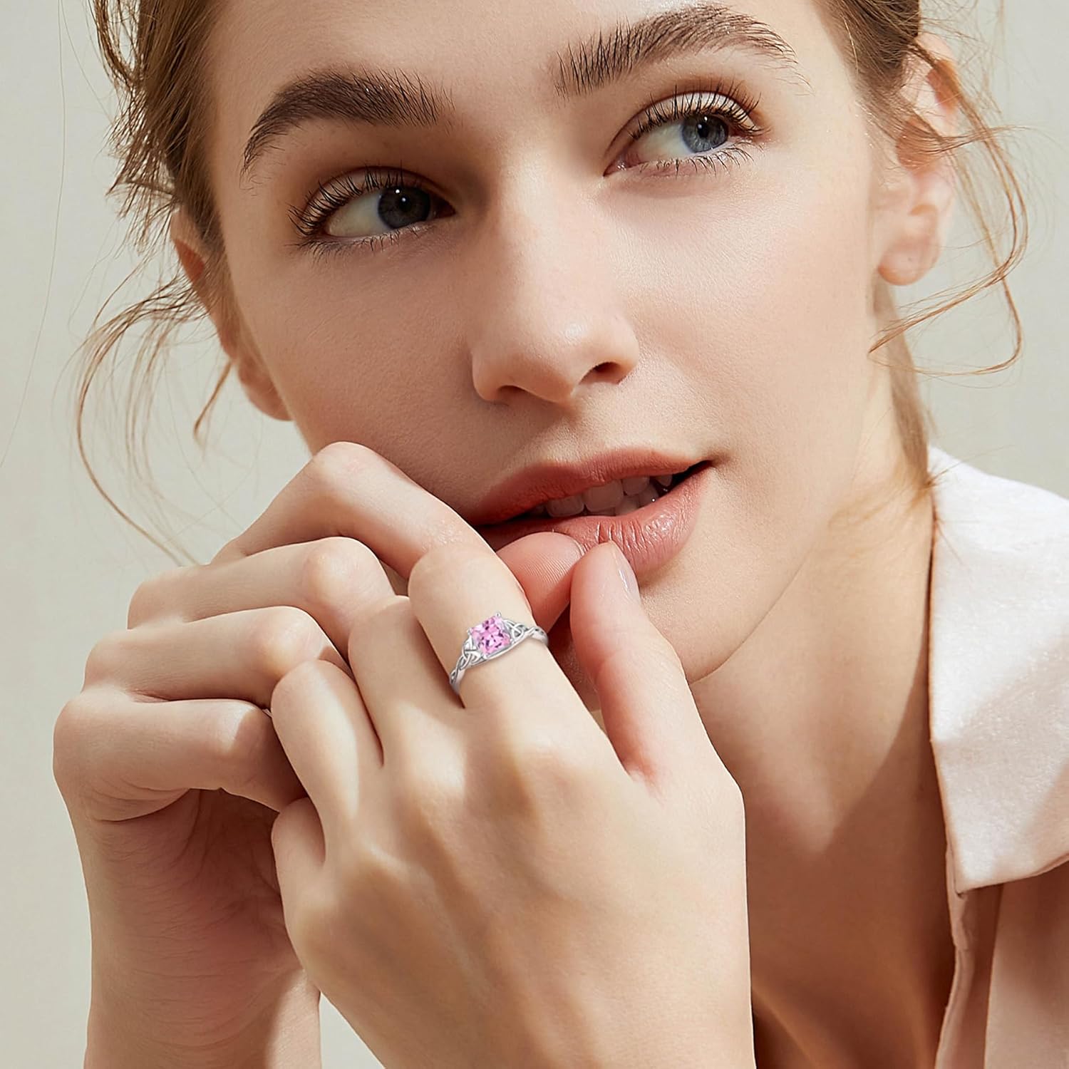 Celtic Knot Ring 925 Sterling Silver Princess Cut Promise Engagement Rings Trinity Irish Ring Birthstone Jewelry Gifts for Women - Image 2