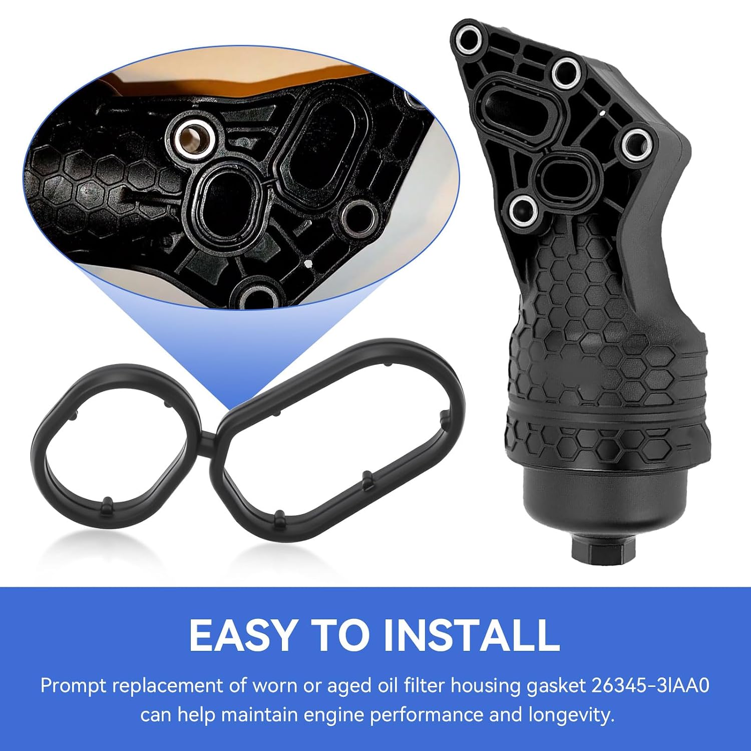 26345-3LAA0 Engine Oil Filter Housing Gasket Compatible with 2018-2020 Kia, Sedona 2019-2021, Cadenza 2017-2020 3.3L, Telluride 2020-2024 3.8L, Hyundai Genesis Palisade 3.8L Engine