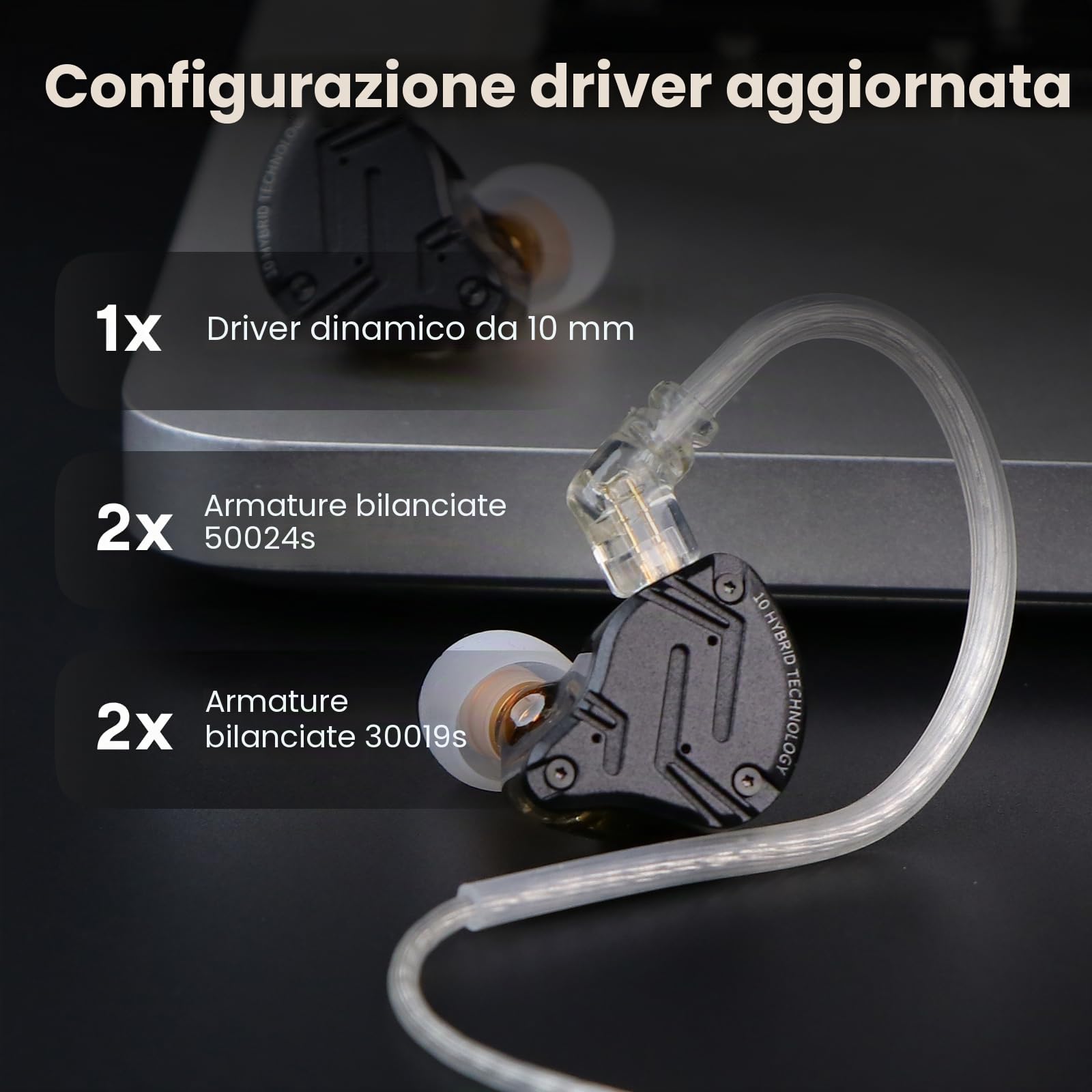 Linsoul KZ ZS10 PRO X Upgraded 1DD+4BA Hybrid HiFi Driver in Ear Earphones IEM con frontalino in lega Cavo staccabile 0,75 mm 2Pin placcato argento (Con microfono)