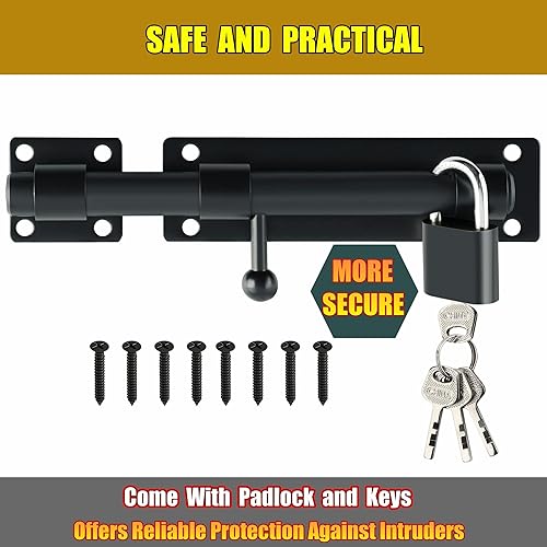Miniatura 4 de Alise Pestillo de puerta deslizante con candado, pernos de barril resistentes de 6 pulgadas, herrajes de puerta de doble cara para valla de madera,