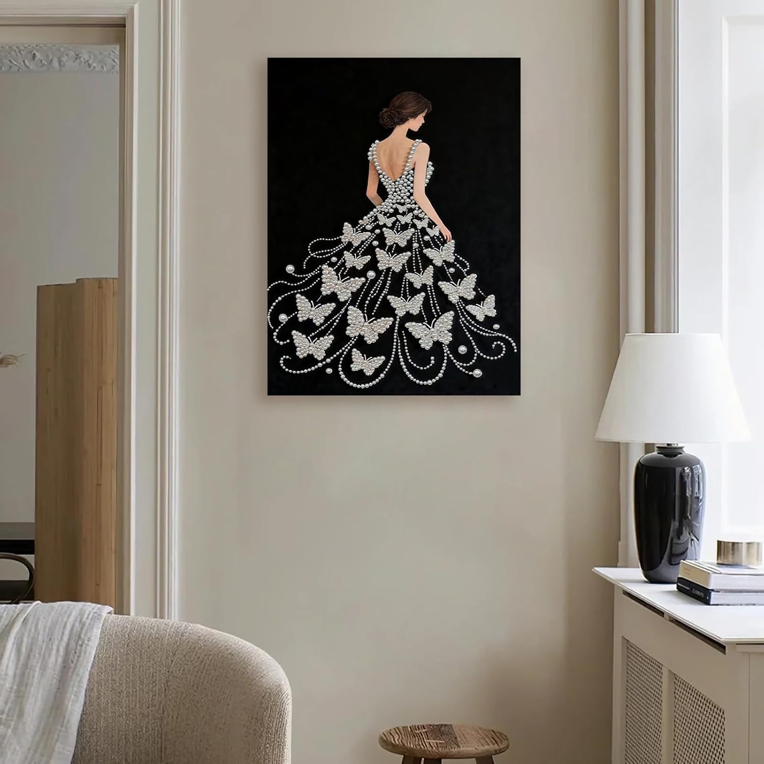 C'eitura Elegant Girl Pearl Diamond Art Painting Kit for Adults, DIY Full Drill Sparkling Portrait Gem Art with Frame 11.8x15.75 Inch, Feminine Home Wall Decor, Beautiful Craft Gift