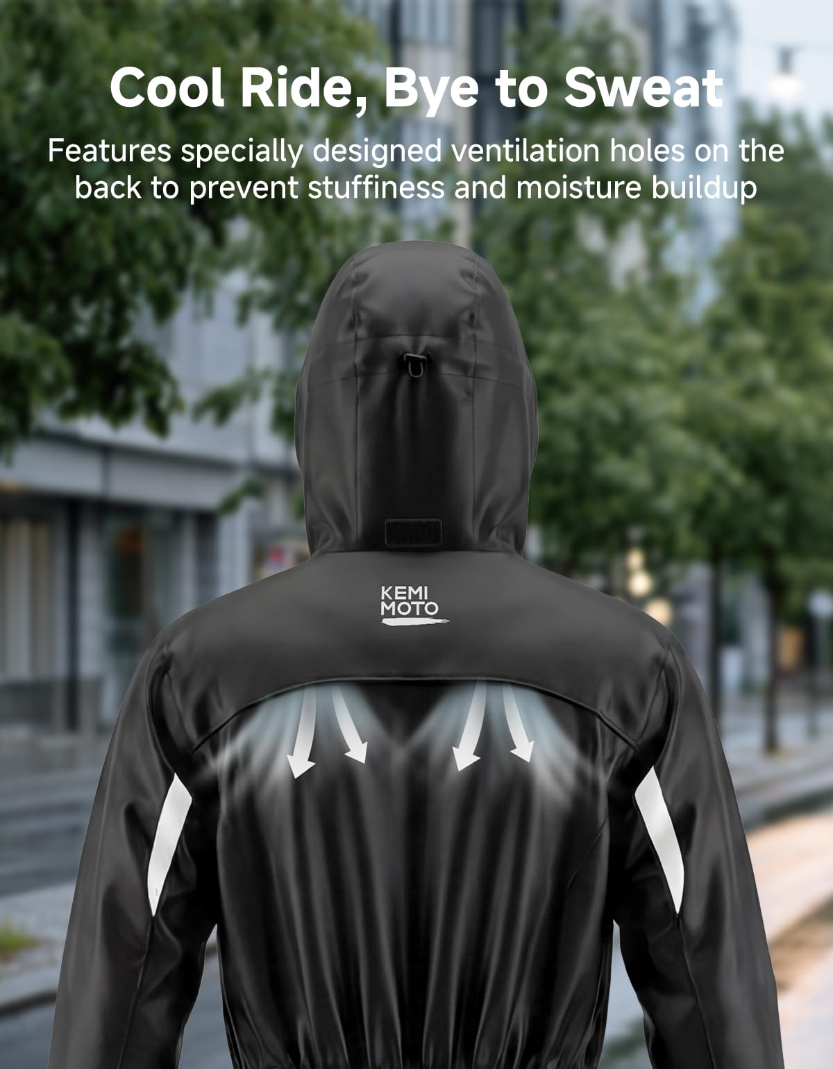 KEMIMOTO Motorrad Regenanzug für Herren, Wasserdicht Regenkombi, Atmungsaktiv Regenmantel, Reflektierende Elemente Regenbekleidung, Regenjacke für Camping, Wandern, Reisen, Radfahren