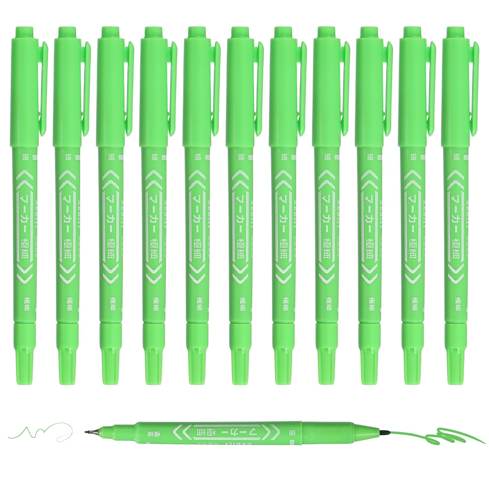 PATIKIL Twin Tip Permanent Markers, 12 Pack Light Green Fine and Ultra Fine Point Colored Makers Quick Drying Coloring Pen for Writing Drawing on Wood Plastic Metal Glass Stone