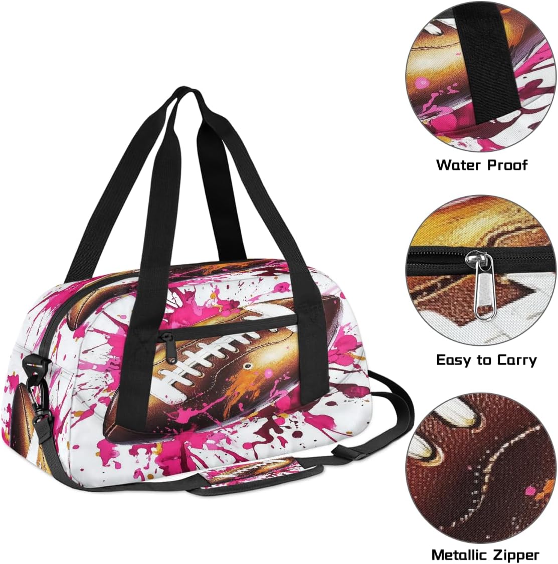 Kids Travel Duffle Bag Weekender Overnight Bag Gym Tote for Boy Girls Carry On Workout Duffel Bag(Golden Football)