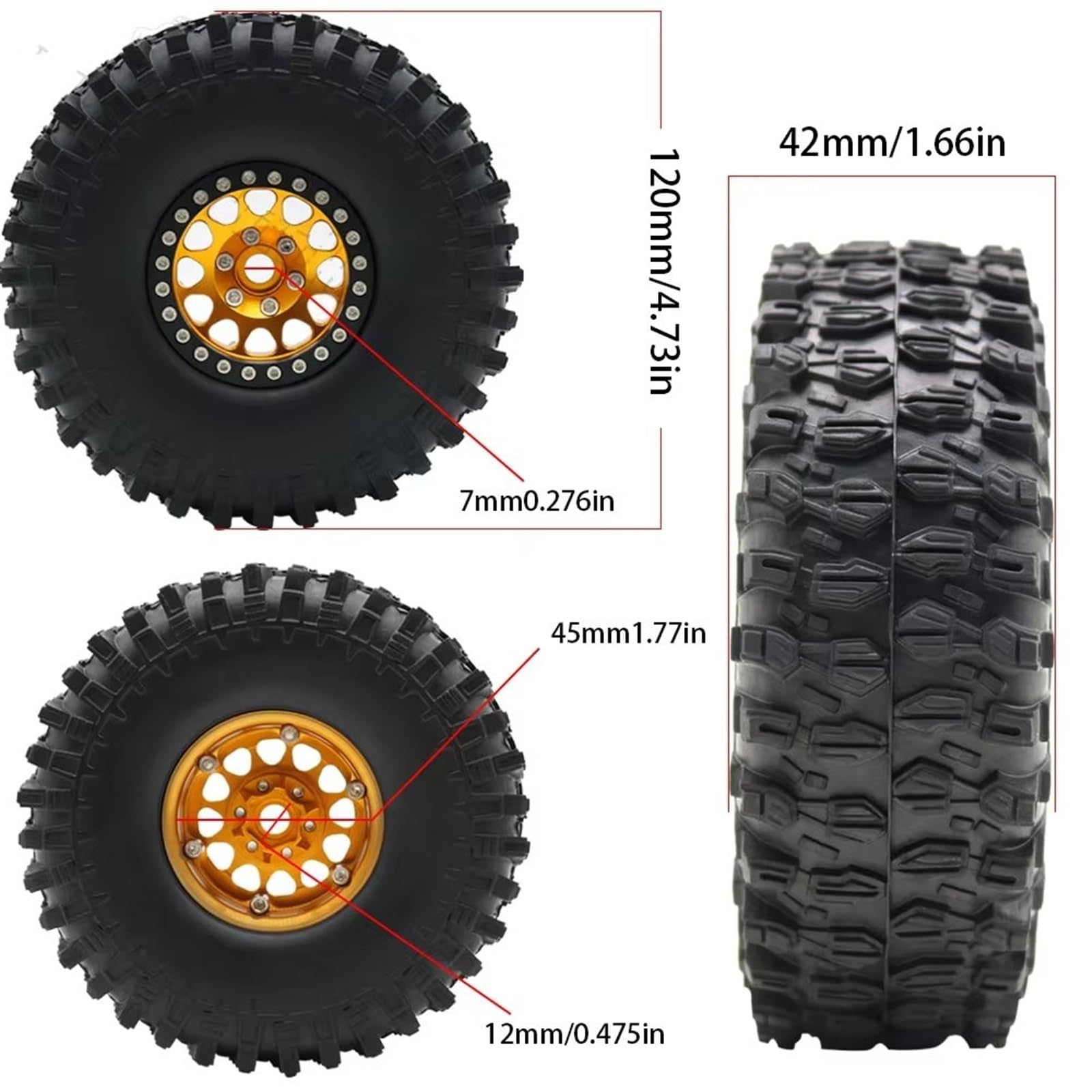 Piezas para Coches RC para Axial SCX10 III AXI03007 90046 TRX-4 para Redcat para Gen 8 Juego De Llantas Metal 1.9 Beadlock para Coche RC Crawler 1/10(Yellow)