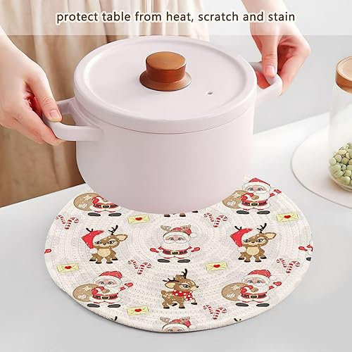 Miniatura 5 de 3 Pcs Kitchen Trivet Christmas Pattern Reindeer for Hot Dishes 15in Cotton Thread Weave Absorb Water Cooking Pad for Stove Kitchen Decor