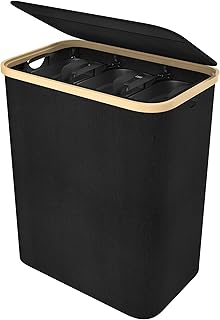 VANCHEMO Cesto para la colada con tapa, 3 compartimentos, plegable, con asas extraíbles, para lavandería, dormitorio, 140 l, color negro