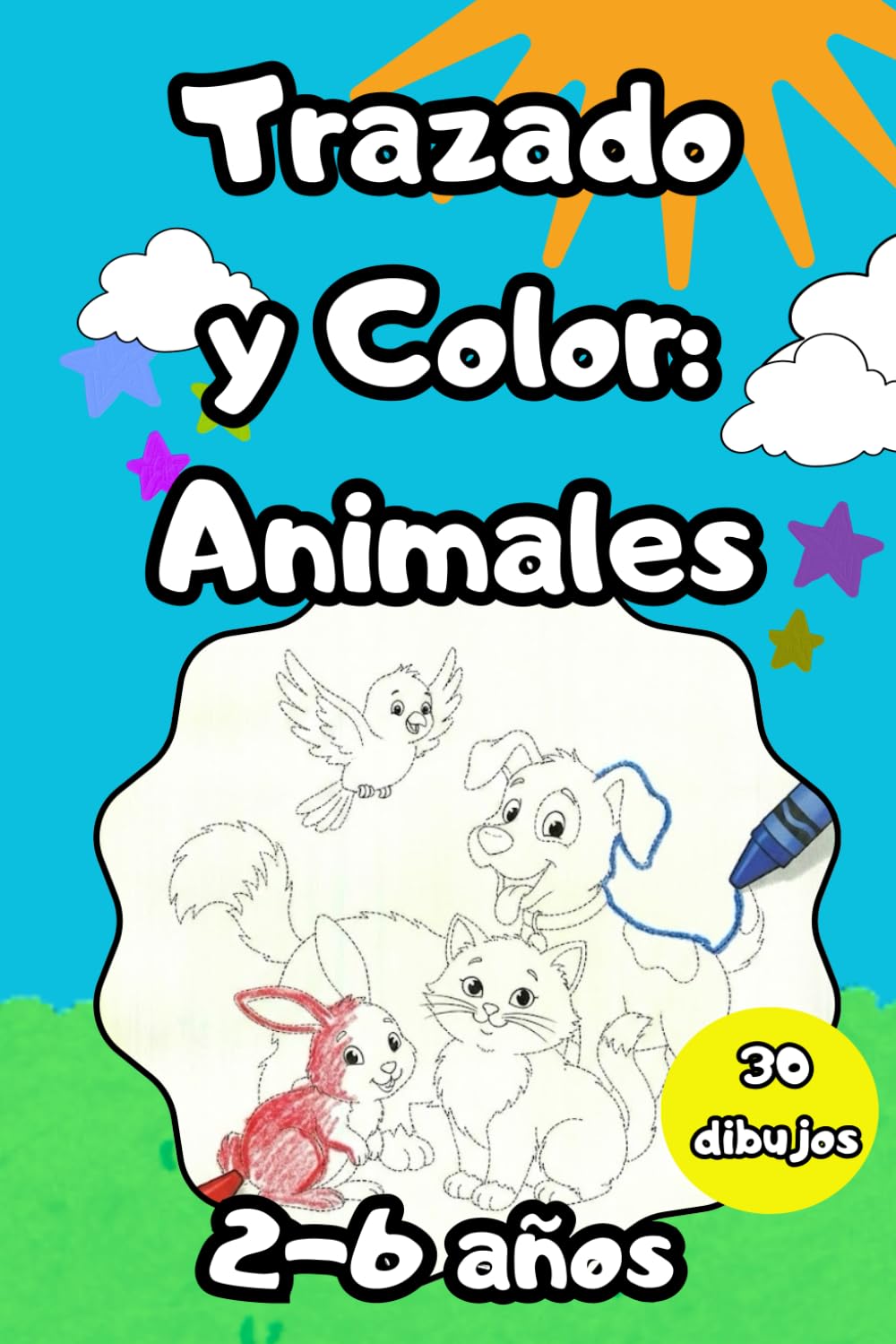 Aprende a Trazar y Colorear Animales: Mi Cuaderno de Actividades Creativas para Niños en Edad Preescolar: Ejercicios de trazo y motricidad fina en blanco y negro para niños de 2 a 6 años