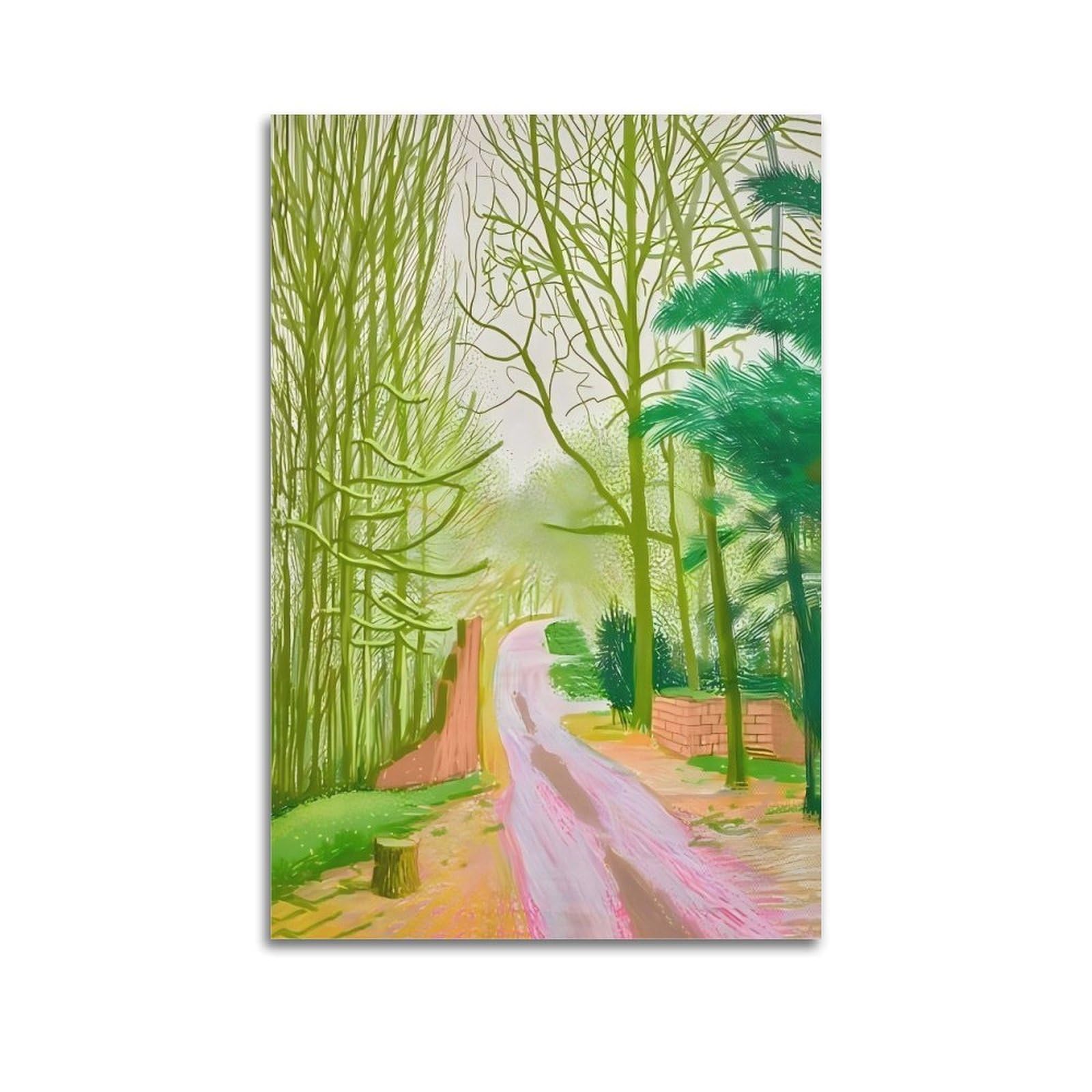 Jocrynsi Unframe-Style David Hockney The Arrival Of Spring Beige Wall Art Posters Aesthetic Canvas Wall Art Print Home Decor For Bedroom Living Room20x30inch(50X75cm)