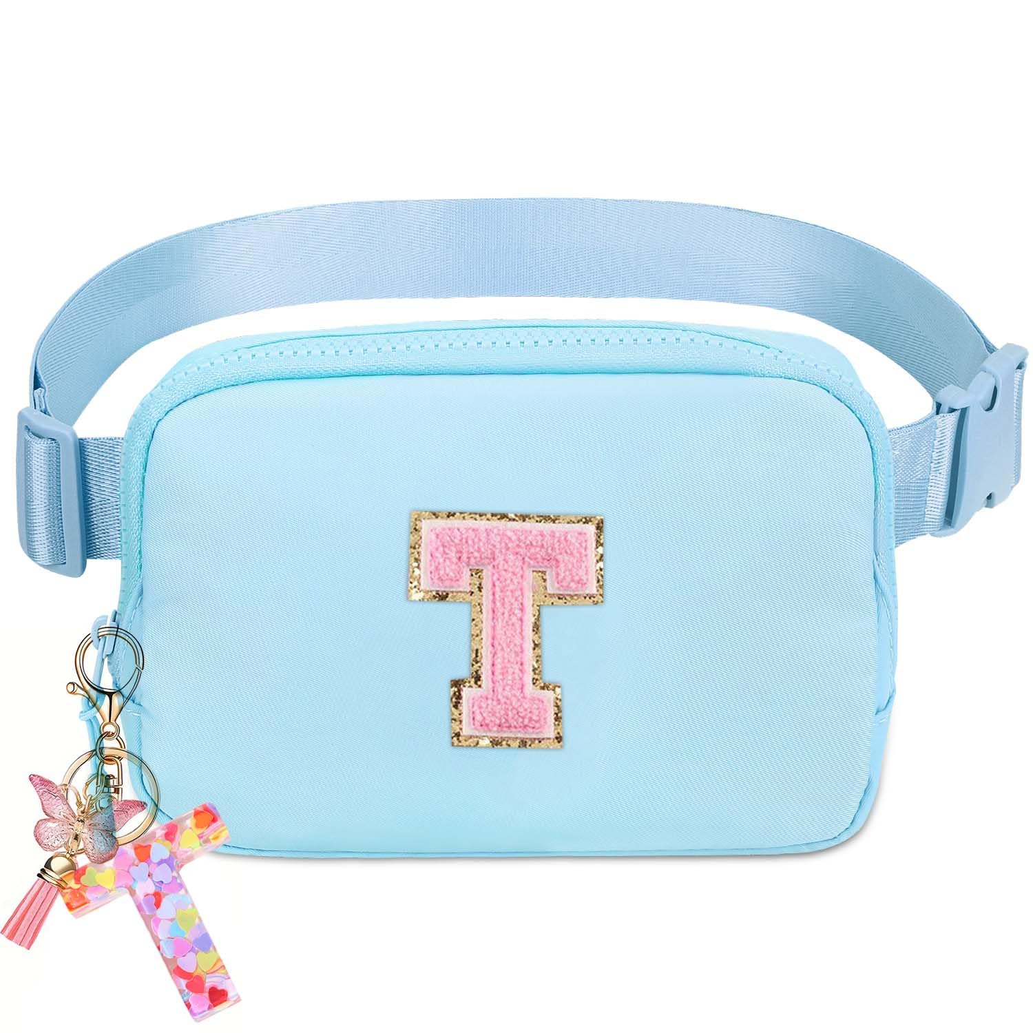 Belt Bag for Girls Gifts - Birthday Gifts for Teenager, Personalized Gifts for Mom Freind Sister Teacher, Graduation GiftsInitial Crossbody Bag Belt Bag for Women Lavender Blue T