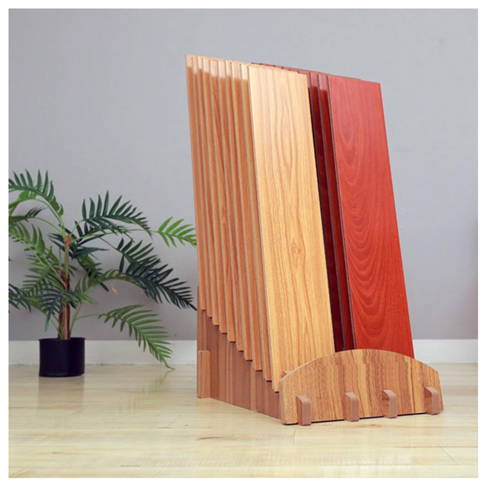 NQNFWCRJ Single Row/Double Row Wooden Wood Floor Display Stand Holds 10/20 Samples Triangular Tile Rack Slot-in Assembly Design