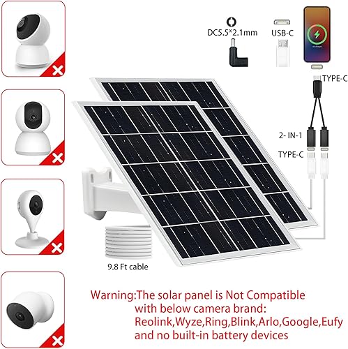 Miniatura 6 de Juego de cargador de paneles solares USB de 8 W 5 V tipo C, puerto USB CC portátil, 5 voltios, 8 W, panel solar monocristalino de alta eficiencia