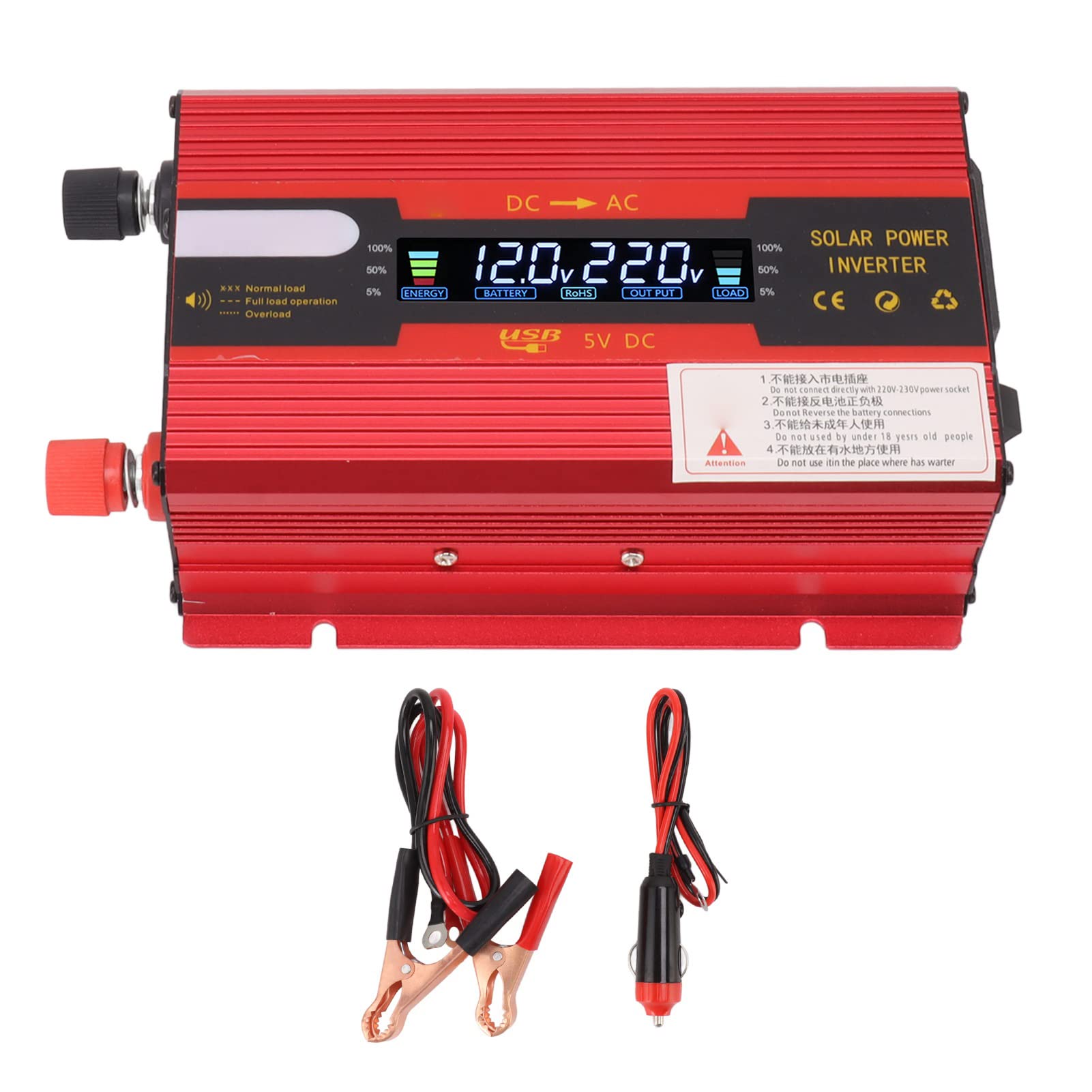 YWBL-WH Zmodyfikowany Falownik Sinusoidalny o Mocy 420 W Stop Aluminium 12 V Do 220 V Przetwornik Samochodowy z Wyświetlaczem LCD 50 Hz 420 W Do Podróży Samochodowych Kemping Użytku Awaryjnego