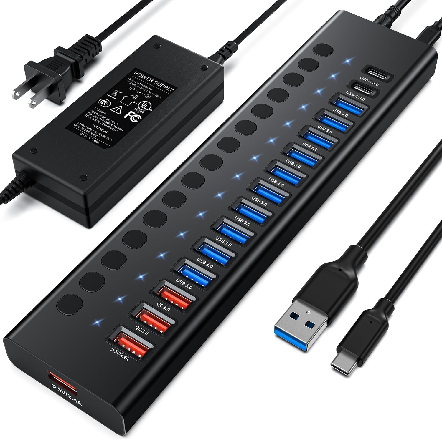 Amazon.com: Powered USB 3.0 Hub, 16-Port USB C Hub Splitter (10 USB 3.0 ...