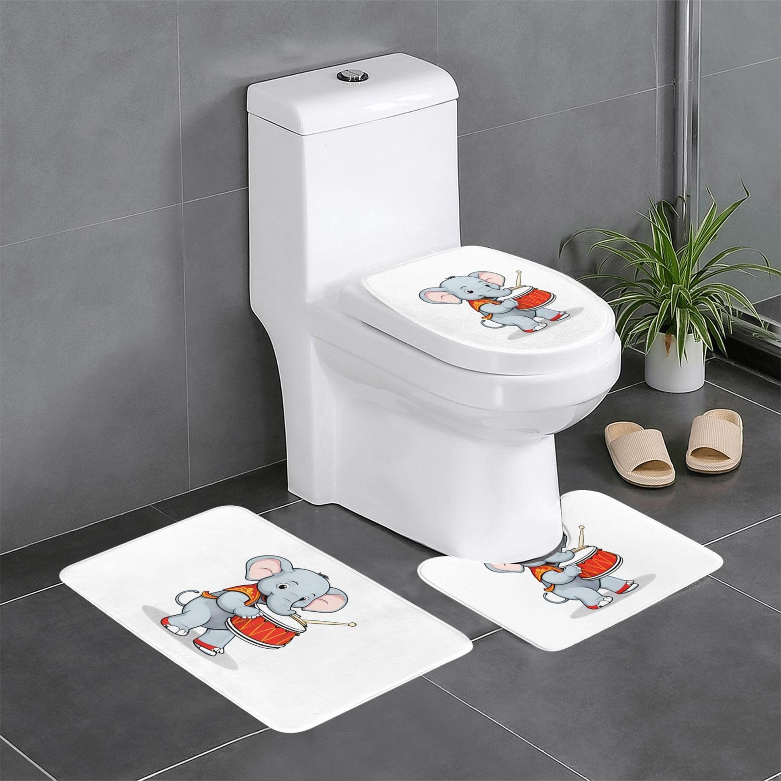 Tapis de salle de bain lot de 3 antidérapants éléphant pour toilettes et coiffeuse