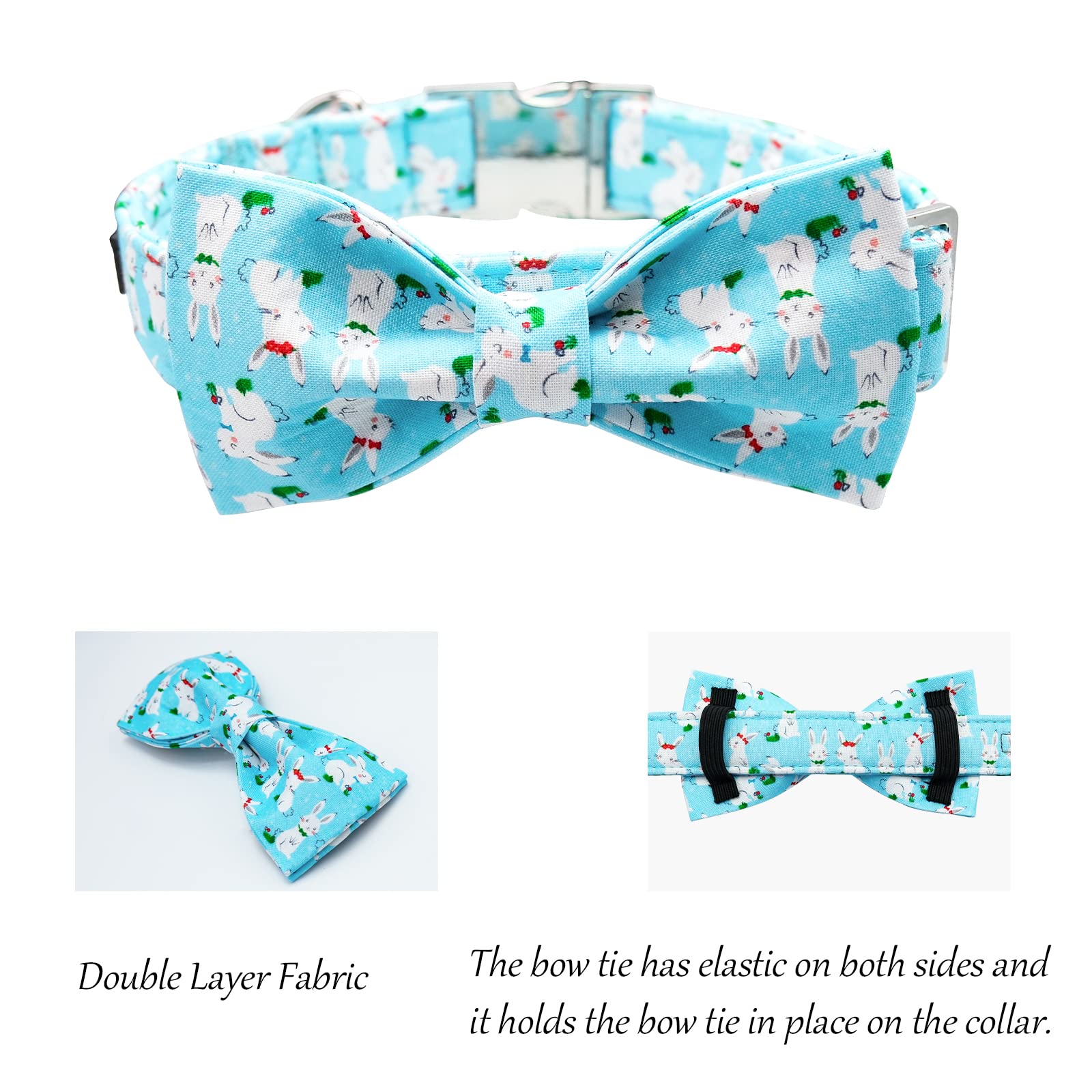 Lionet Paws Cotton Dog Collar with Bowtie, Durable and Adjustable Rabbit Bow Tie Collar for Medium Dogs Girl Boy Neck 34-55cm - Image 2
