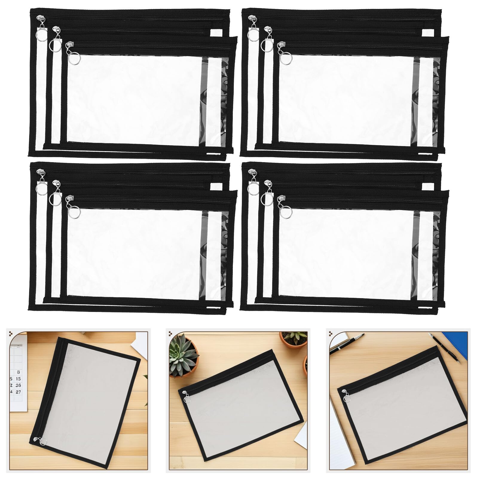 Durchsichtige Reißverschlusstaschen 12 Stück aus Schwarzem PVC Dokumenten und Kosmetiktaschen Organizer für Schule Büro und Reisen