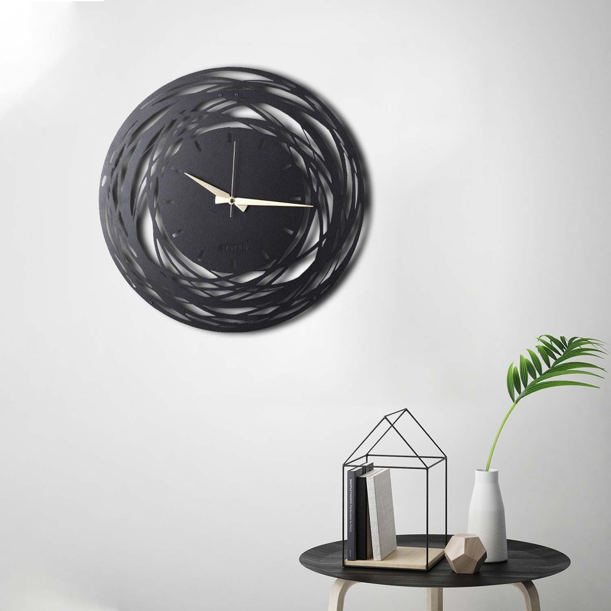 WELL HOME MOBILIARIO & DECORACIÓN Decorative metal wall clock with rotations style 50x50, Black/White - Image 4