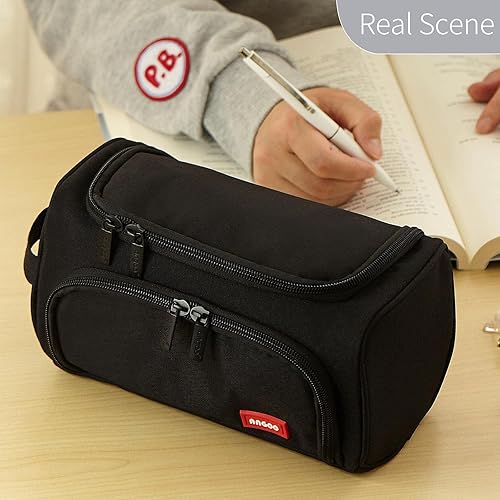 Vista 13 de HVOMO Estuche de gran capacidad para lápices, bolsa de almacenamiento de gran tamaño, estuche para rotuladores, estuche de viaje, bolsa de Verde