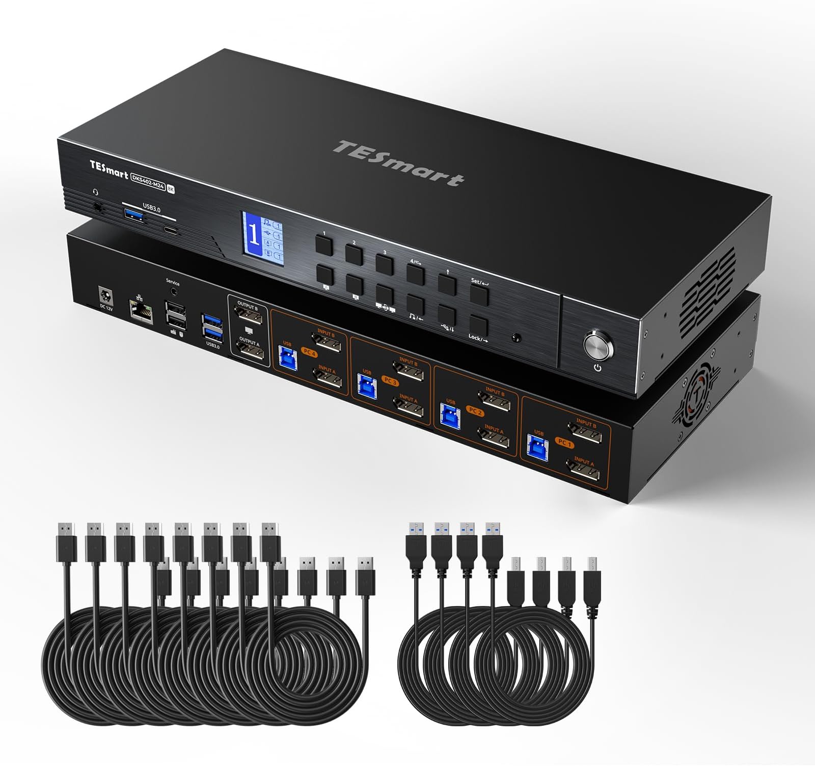 4K@144Hz Displayport KVM Switch 2 Monitors 4 Computers, DP 1.4 KVM Switch Dual Monitor 8K@60Hz, USB 3.0, Support EDID, Gigabit Network, Hotkey Switch, VRR, All Input Cables