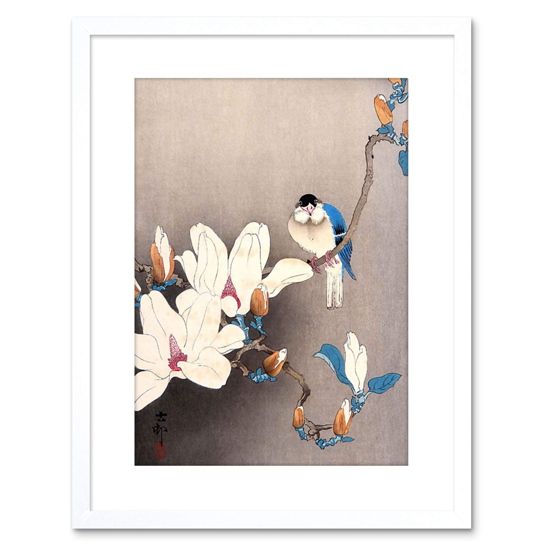 Wee Blue Coo PAINTING JAPAN OHARA KOSON BIRD FLOWER FRAMED PRINT F97X4215