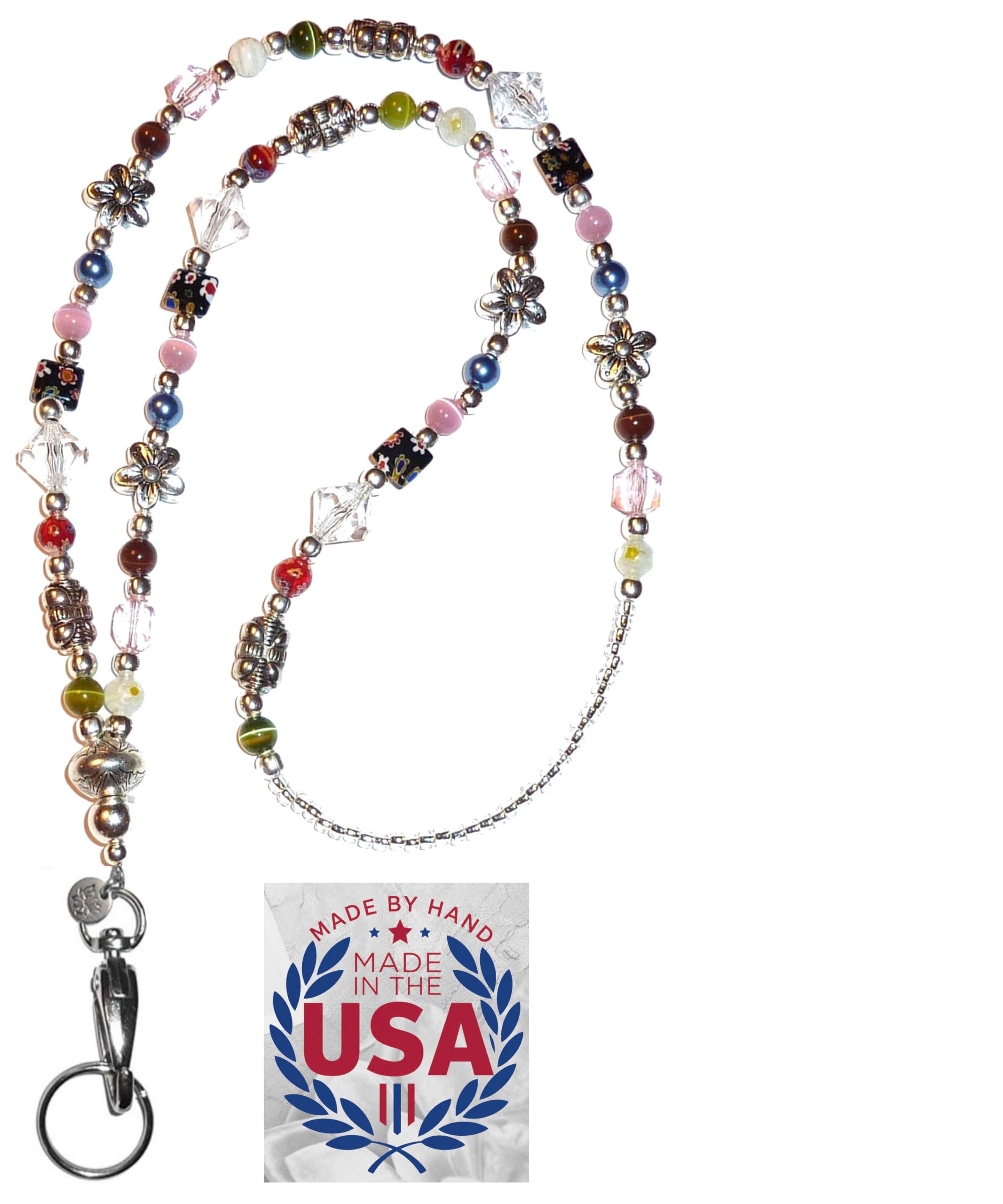 Hidden Hollow Beads Women's Multi - Non Breakaway (Stronger) Slim Fashion Beaded Lanyard 34", Available, Multi-Non Breakaway (Stronger), ‎34 Inches Long
