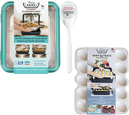 Vista 21 de Fancy Panz Bandeja clásica para servir alimentos, fabricada en los Estados Unidos, soportes apilables de aluminio con tapa transparente, cazuela