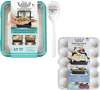 Fancy Panz Bundle - Aqua Classic Aluminum Foil Pan Carrier with Lid + Deviled Egg + Charcuterie Insert - Elevated Food Serving Tray - Portable Casserole Carrier with Lid - Made in the USA