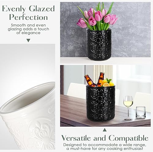 Miniatura 3 de MEIGUI Soporte de cerámica para utensilios de cocina, soporte grande para utensilios de cocina con parte inferior de corcho de protección para