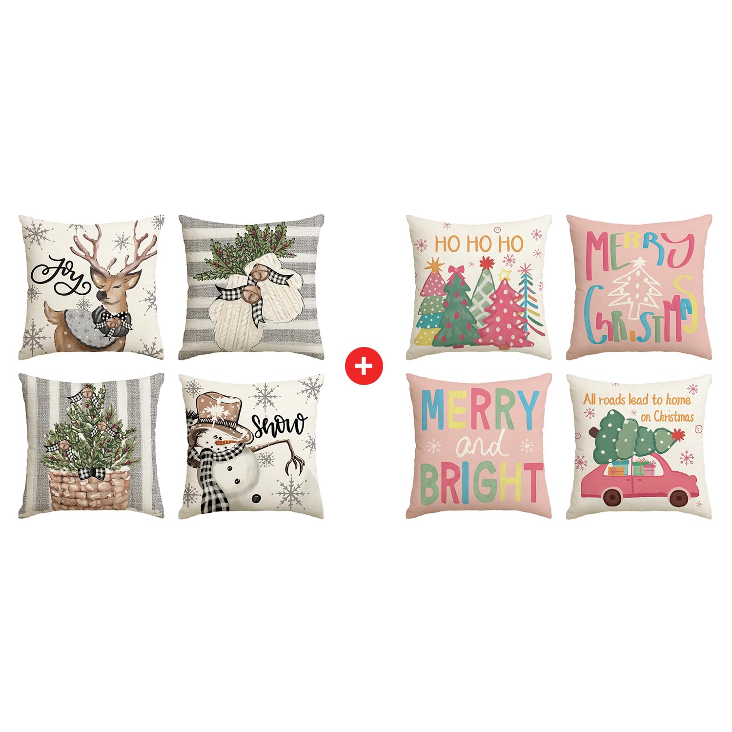 AVOIN Colorlife Christmas Snowman Reindeer Gloves Eucalyptus Throw Pillow Covers 18 X 18 Inch Winter Holiday Stripes Cushion Case Decoration Sofa Cou