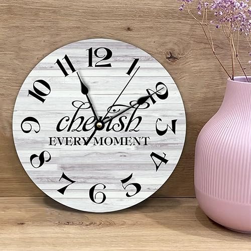 Miniatura 4 de DreamAutumn Reloj de madera decorativo personalizado con cita familiar, con frase en inglés "Cherish Every Moment", funciona con pilas, silencioso,
