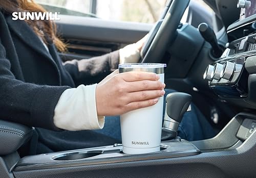 Miniatura 6 de SUNWILL - Vaso térmico de acero inoxidable aislado al vacío de doble pared y con tapa deslizante a prueba de salpicaduras, de 20 onzas, duradero,