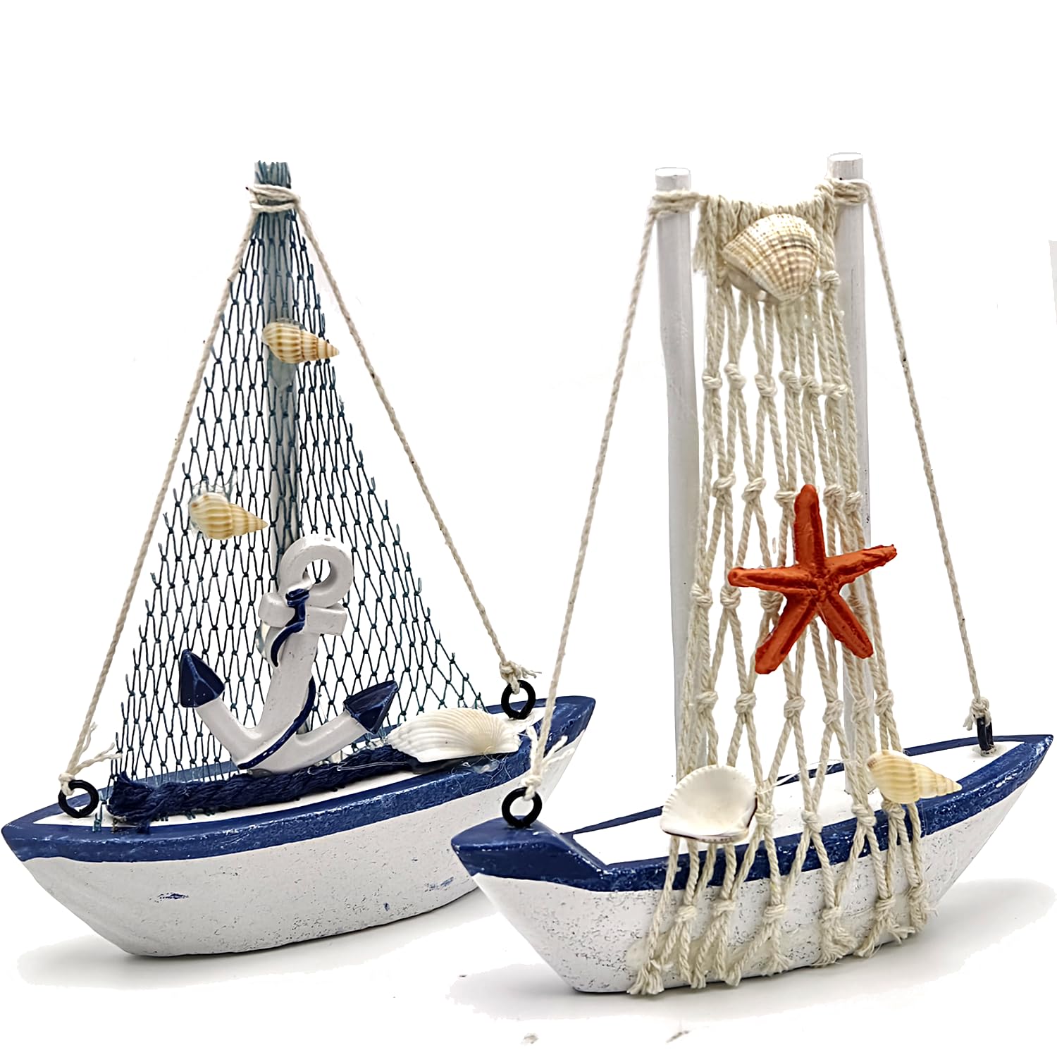2 PCS Mini Sailboat Decor Bathroom Ornaments Nautical Coastal Table Decor Handmade Wooden Nautical Bathroom Shelf Ornament for Sea Themed Home Decoration and Ocean Lovers