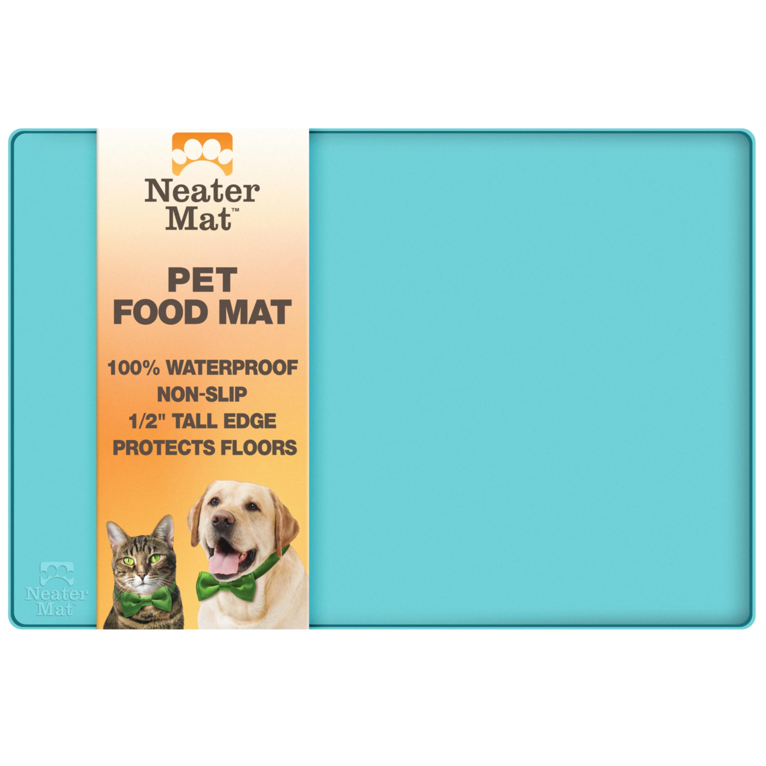 Neater Pet Brands Neater Mat - Tappetino impermeabile in silicone per animali domestici, protegge i pavimenti da cibo e acqua (Acqua Marina, 40,6 x 25,5 cm Silicone)
