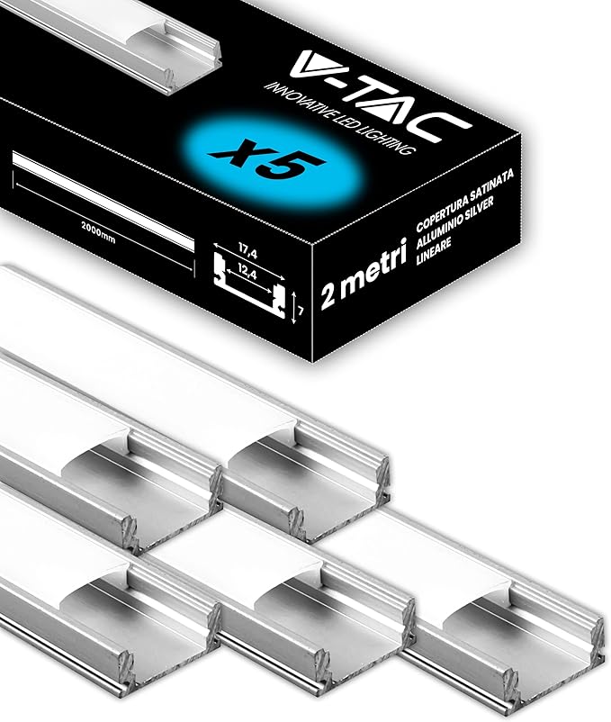 5 Profili Per Strisce LED A Scomparsa - 10m Totali, Alluminio Argentato, Diffusore Opaco - Foto 11