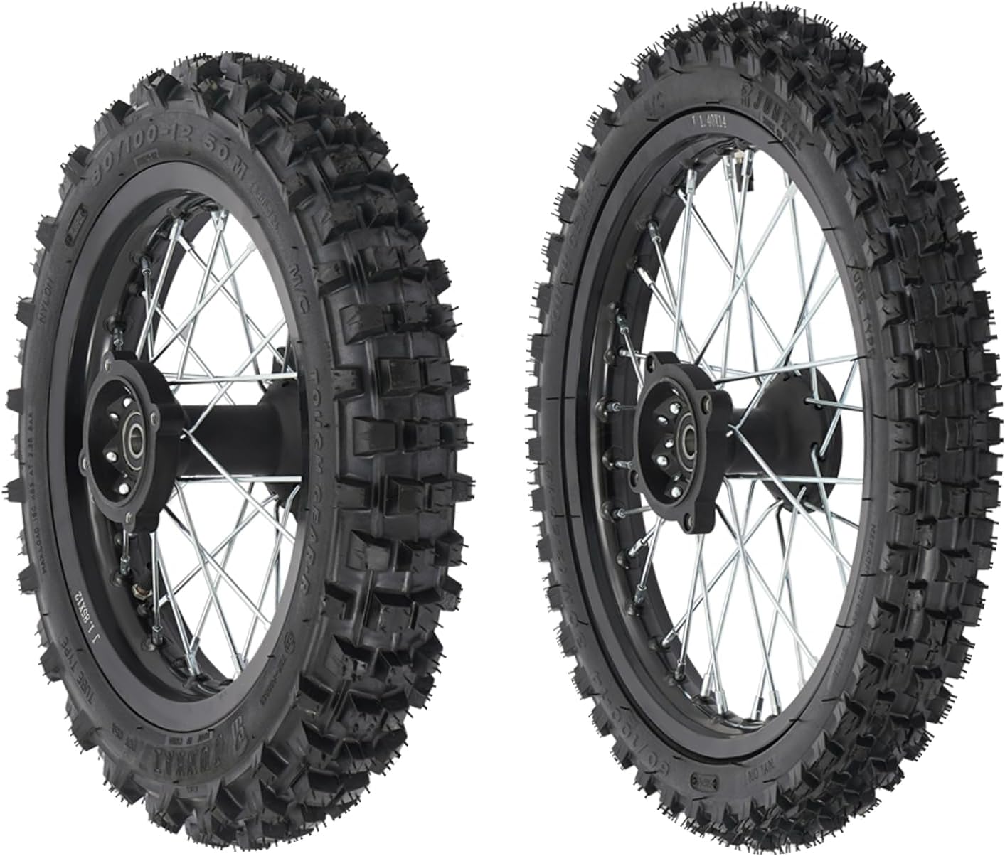 60/100-14 Front & 80/100-12 Rear Disc Brake Wheel Tires Rim, 441Lbs Load Capacity Disc Brake Wheel Tires Rim with 15mm Bearing for Off-Road Pit Bikes & Monkey Bikes