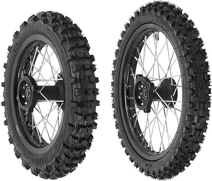 60/100-14 Front and 80/100-12 Rear Front and Rear Wheel Pair Kit Dirt Bike Tire Rim Wheel Modification Kit Dirt Bike for Off-Road Bikes, Monkey Bikes, Axle Hole Diameter 15mm